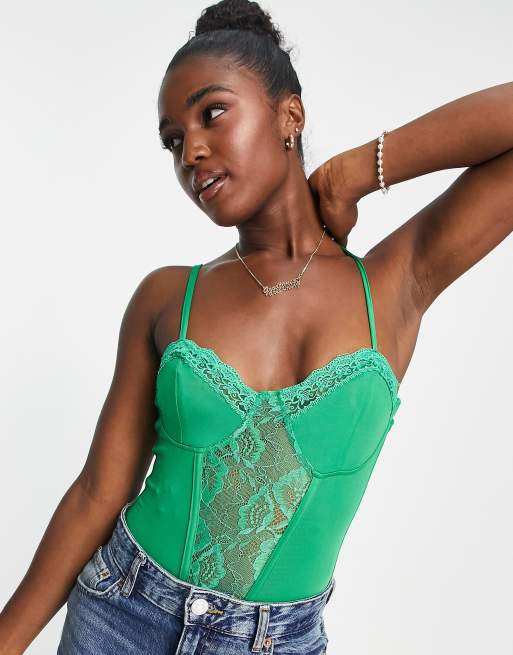 Emerald green cheap lace bodysuit