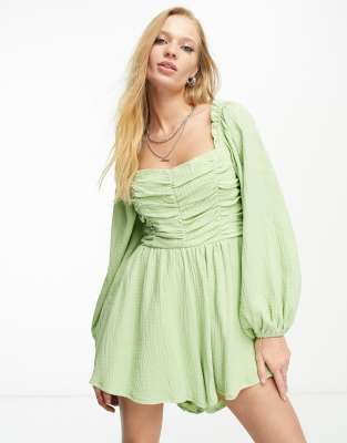 Sisters Of The Tribe seersucker pistachio green romper