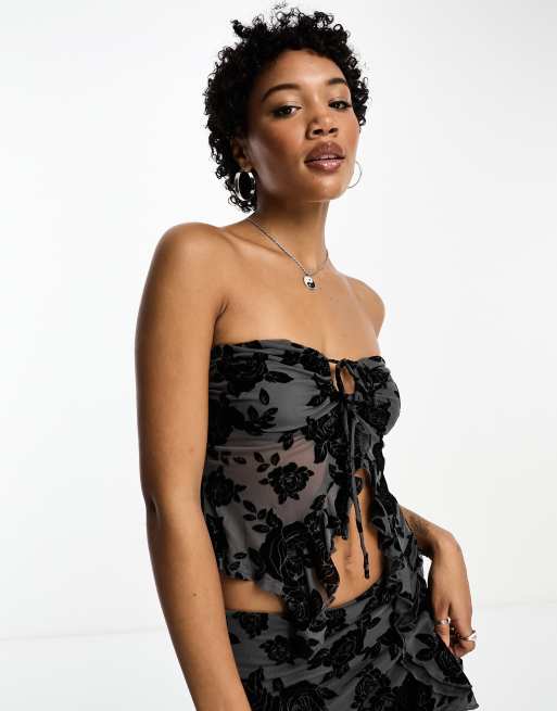 Sisters of the Tribe - Sort bandeau-top i devoré-velour - Del af sæt