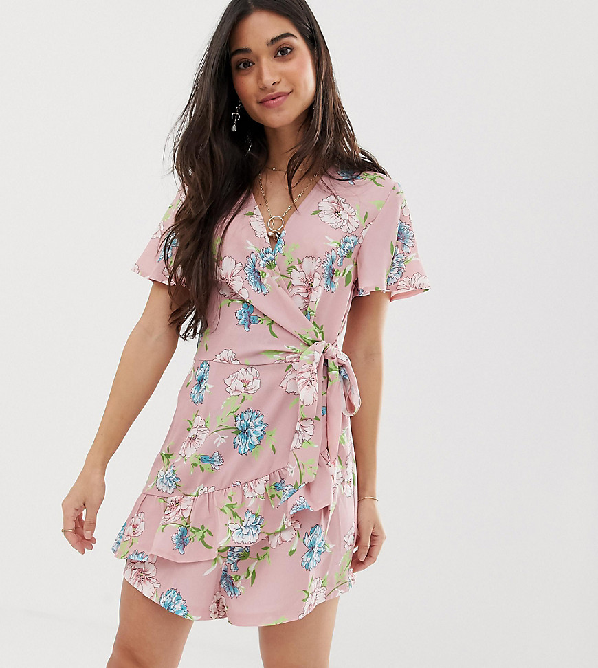 Sisters Of The Tribe wrap playsuit in flroal-Pink