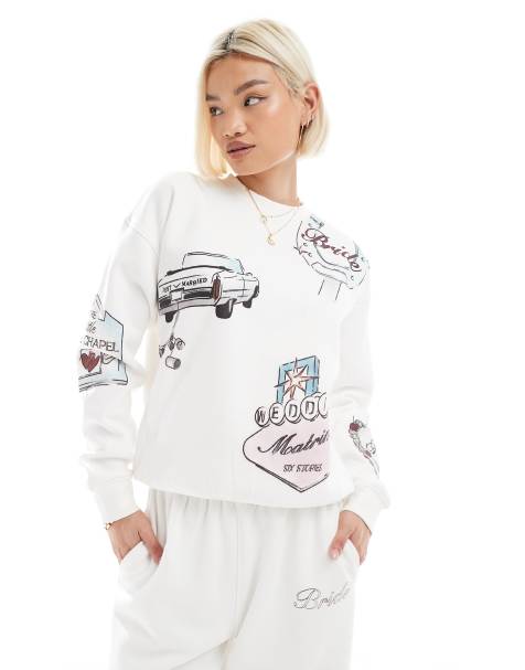 Six Stories - Alt til bruden - Elfenbensfarvet sweatshirt med Vegas-print - view 1