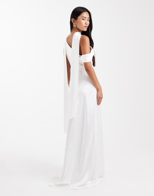 Six Stories - Alt til bruden - Hvid oneshoulder-maxikjole i satin, 3 af 4