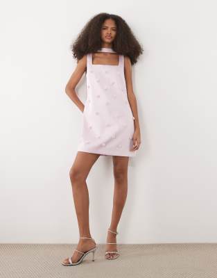 Six Stories Beaded Strappy Mini Dress In Neutral