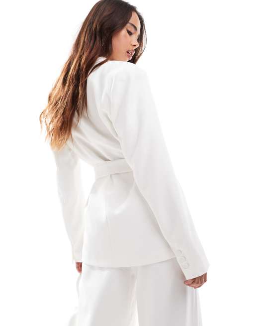 Six Stories - Blazer d'ensemble de mariée ajusté à épaules structurées - Blanc, 4 de 4