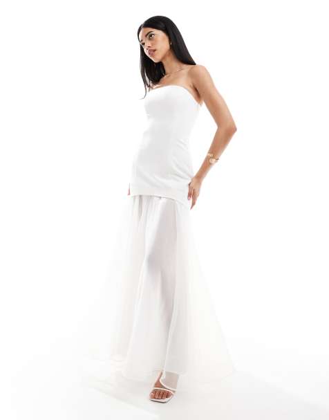 Six Stories Bridal strapless chiffon maxi dress in soft white