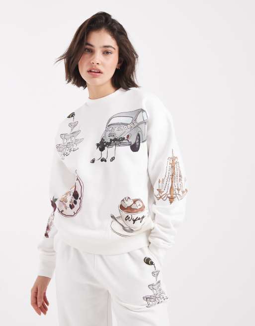 Six Stories Bridal – Biała zimowa bluza dresowa ze wzorem, część zestawu