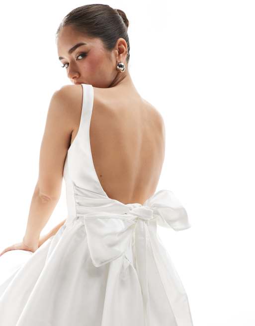 Six Stories Bridal bow back square neck mini dress in ivory