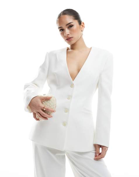 Six Stories Bridal collarless tailored blazer in ivory - part of a set - view 1