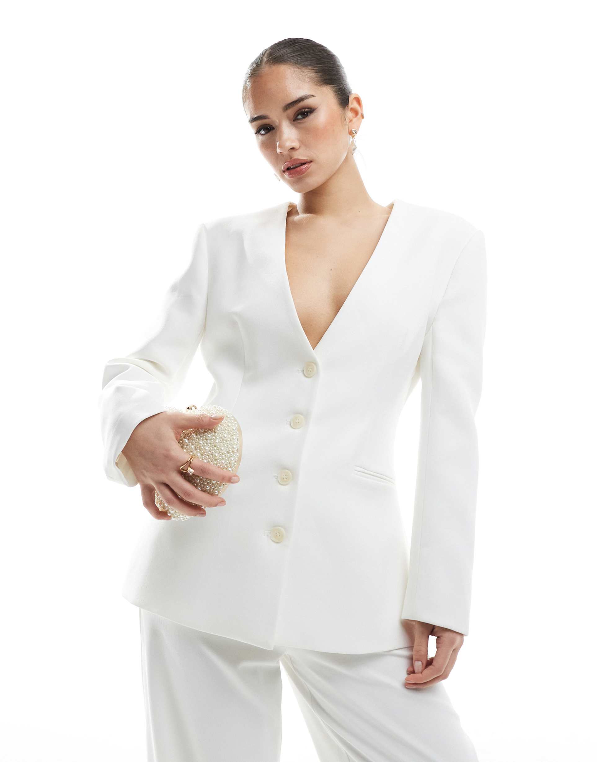 six stories bridal collarless tailored blazer in ivory - part of a set