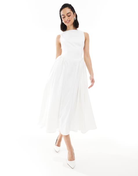 Six Stories Bridal drop waist bow back maxi dress in ivory