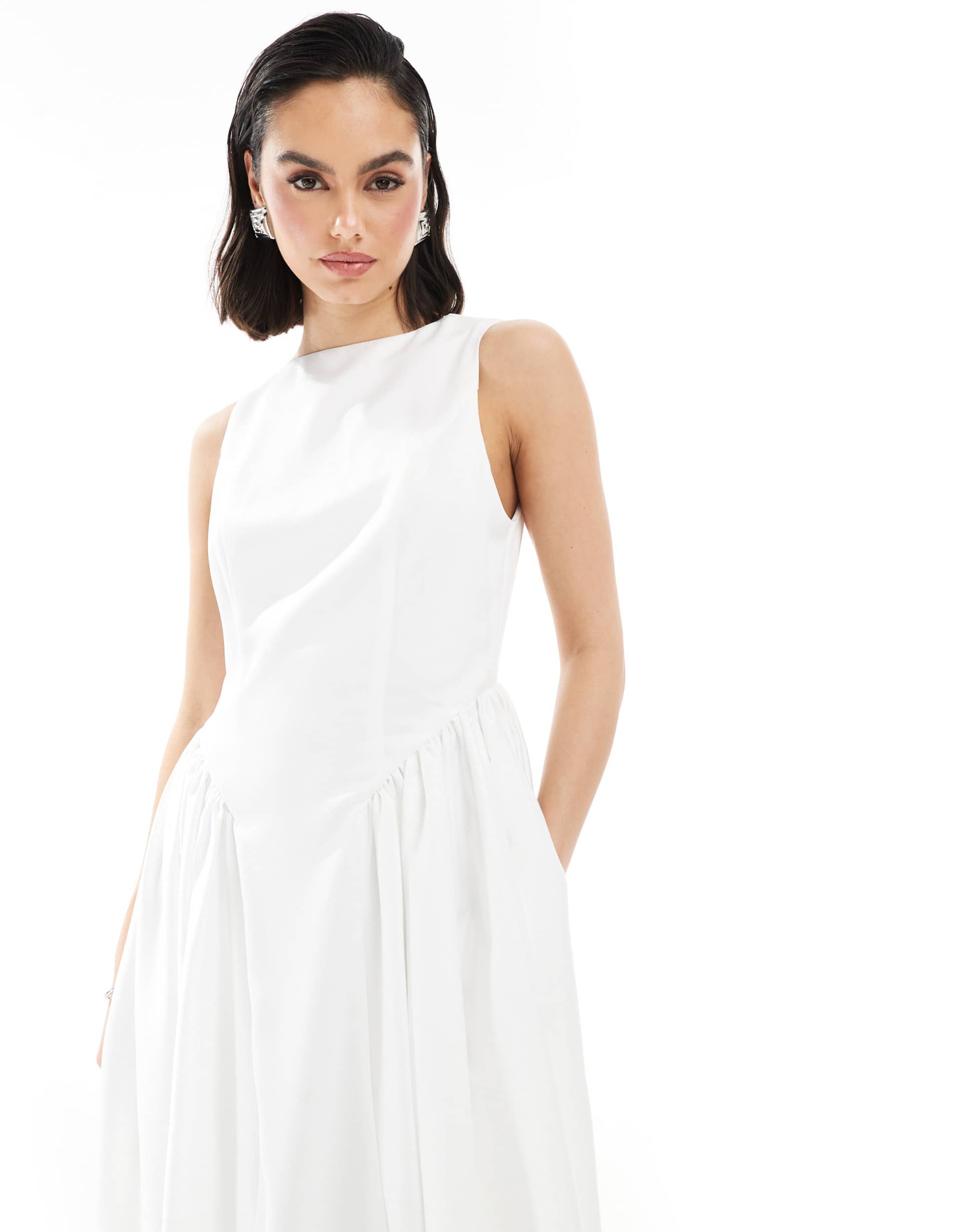 six stories bridal drop waist midaxi dress in ivory