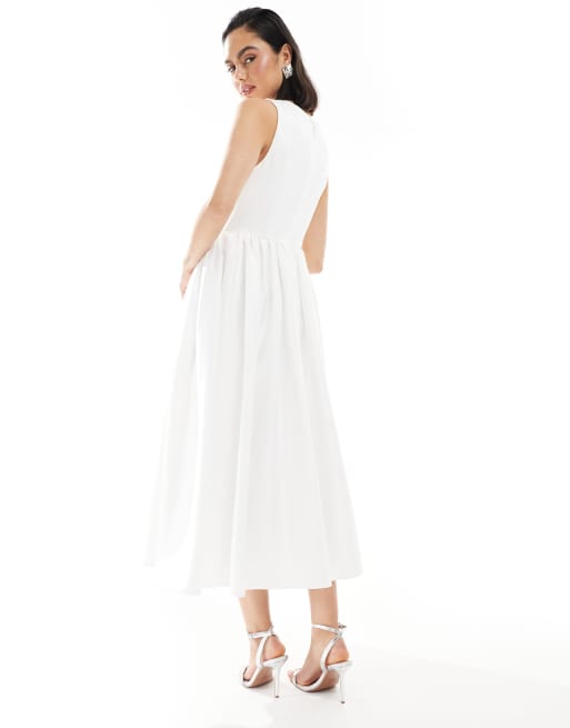 Six Stories Bridal drop waist midaxi dress in ivory, 3 of 4