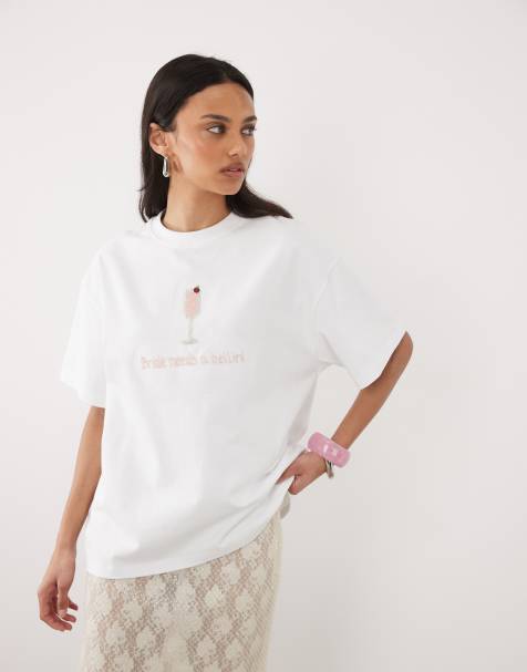 Six Stories Bridal embellished beaded ""bride needs a bellini"" t-shirt in white - view 1