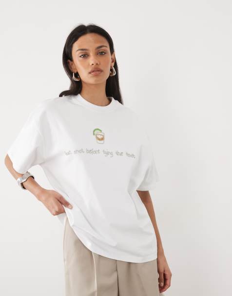 Six Stories Bridal embellished beaded ""last shot before tying the knot"" t-shirt in white - view 1