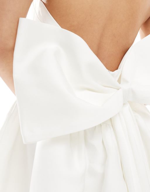 Six Stories Bridal halter neck bow back mini dress in ivory