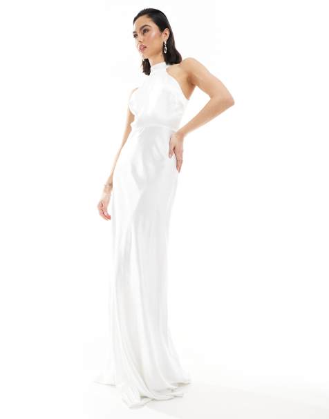 Six Stories Bridal halter neck satin maxi dress in ivory - view 1