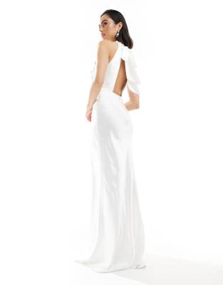 Six Stories Bridal Halter Neck Satin Maxi Dress In White