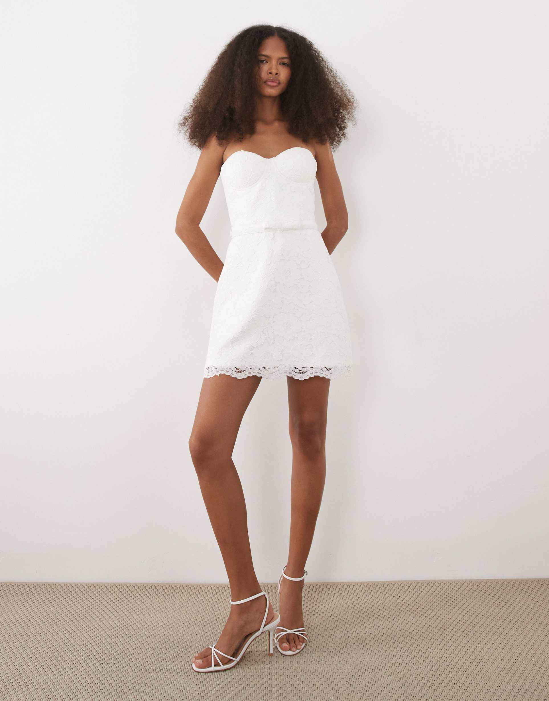 six stories bridal lace bandeau mini dress in white
