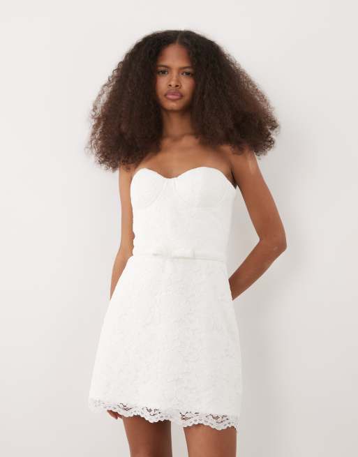 Six Stories Bridal lace bandeau mini dress in white, 2 of 4
