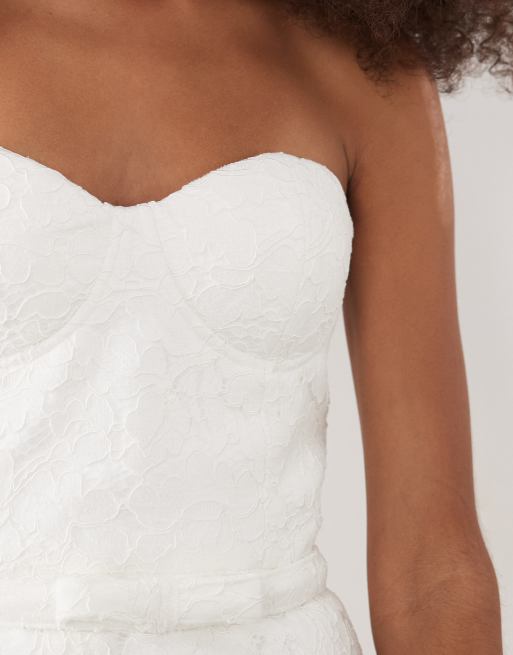 Six Stories Bridal lace bandeau mini dress in white, 3 of 4