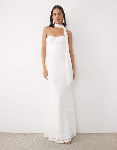 Six Stories Bridal lace bandeau scarf detail maxi dress in white - view 1
