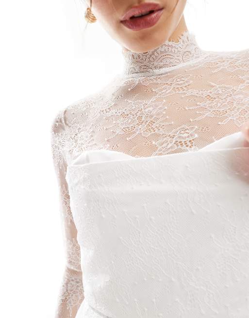 Six Stories Bridal lace sleeves structured mini dress in ivory