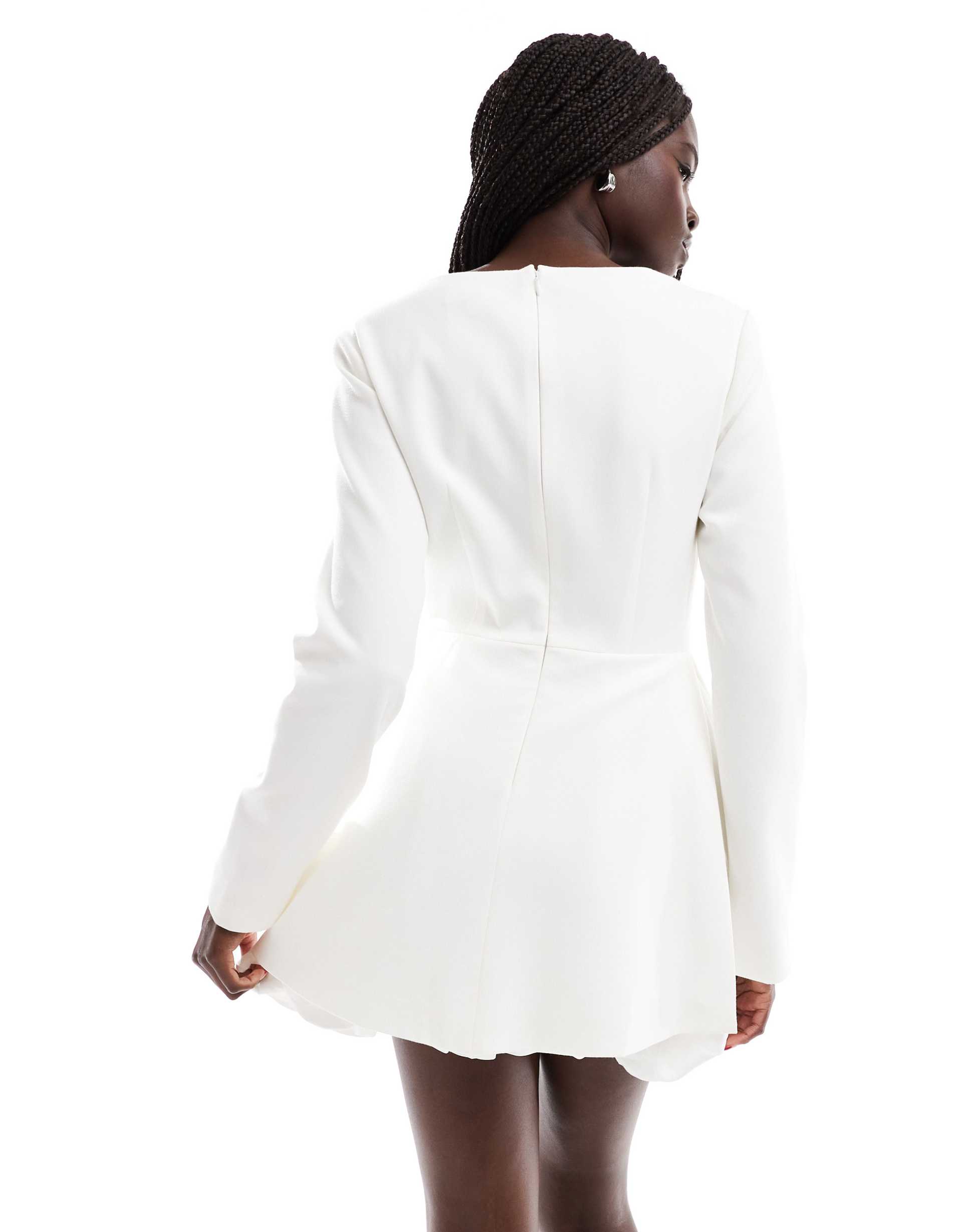 six stories bridal long sleeve bubble hem mini dress in soft white