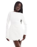 [Six Stories] Six Stories Bridal long sleeve puff hem mini dress in soft white 34 Soft White