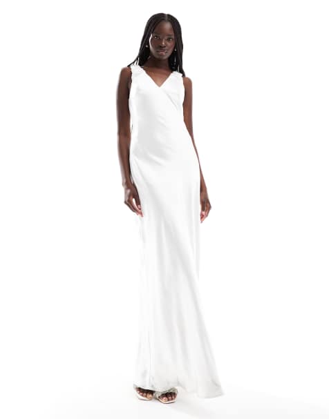 Six Stories – Bridal – Maxikleid aus Satin in Soft-Weiß mit Raffung - view 1