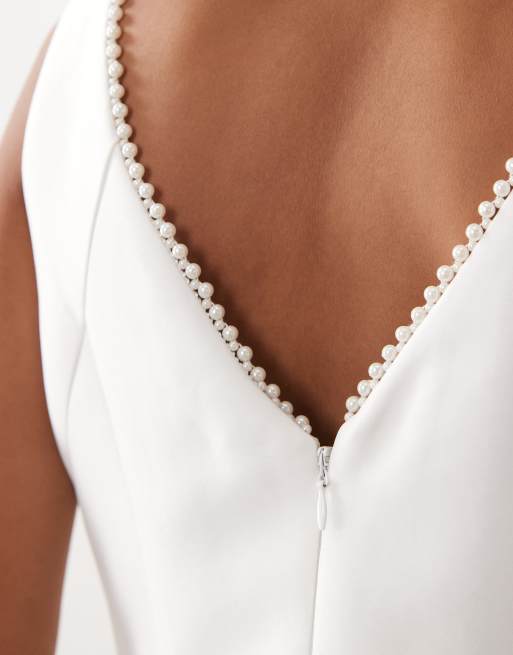 Six Stories – Bridal – Minikleid in Weiß mit Perlenbesatz und Ballonsaum, 3 von 4