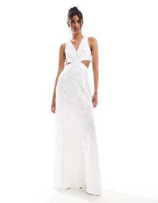 Bridal ruffle back floral burnout maxi dress in white