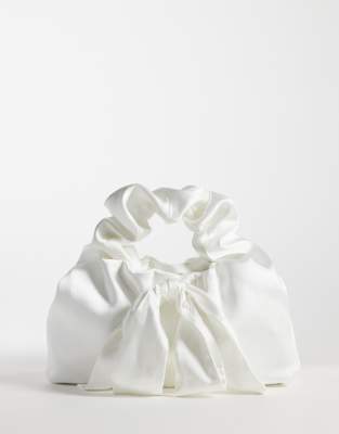 Six Stories Bridal Satin Bow Mini Bag In White