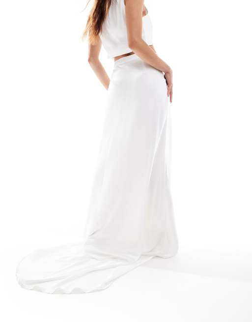 Six Stories Bridal satin maxi skirt co ord with train in white ASOS