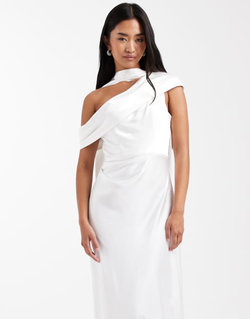 Six Stories Bridal satin one-shoulder maxi dress in white, 4 of 4