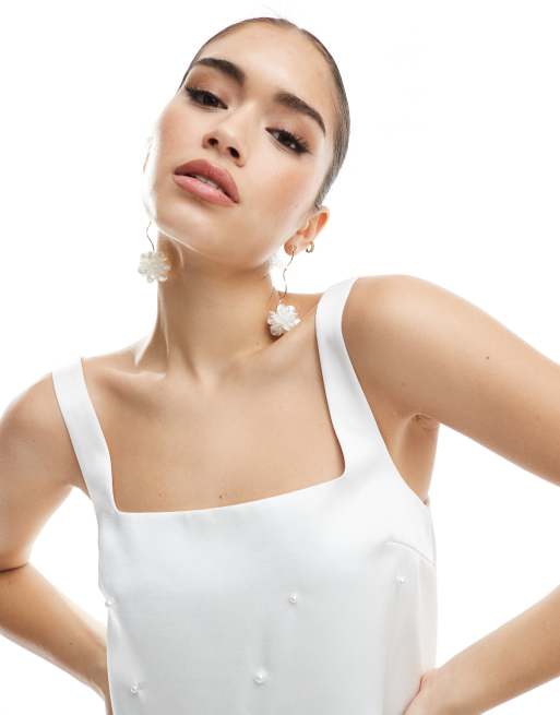Six Stories Bridal scarf neck beaded mini dress in ivory | ASOS