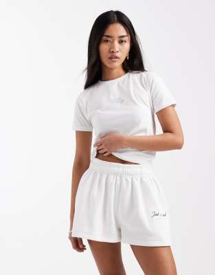 Six Stories Bridal Script 'just Married' Sweat Shorts In White