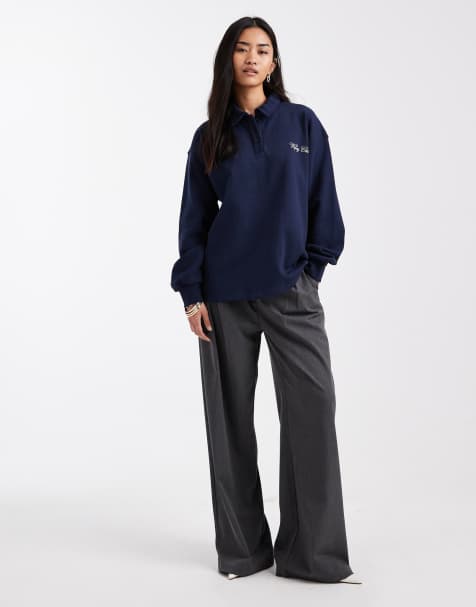 Six Stories Bridal script 'Wifey Club' back print polo sweat top and sweat pants set in navy - view 1