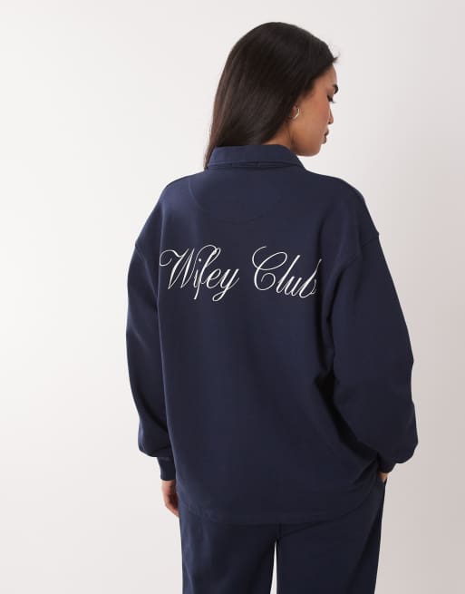 Six Stories Bridal script 'Wifey Club' back print polo sweatshirt