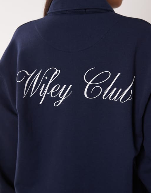 Six Stories Bridal script 'Wifey Club' back print polo sweatshirt