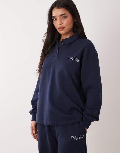 Six Stories Bridal script 'Wifey Club' back print polo sweatshirt