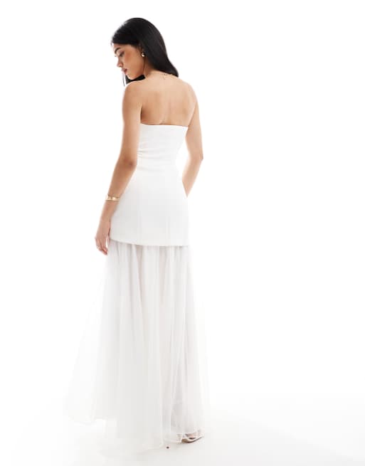 Six Stories Bridal strapless chiffon maxi dress in soft white