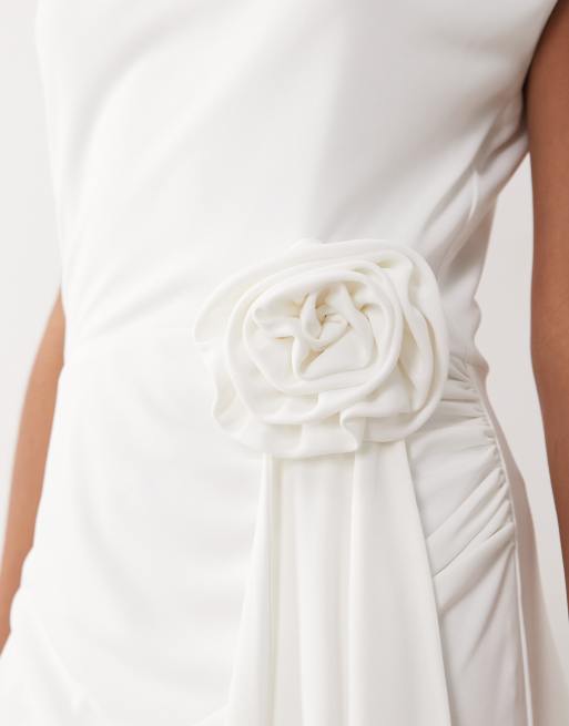 Six Stories Bridal stretch cap sleeve corsage midaxi dress in white, 3 of 4