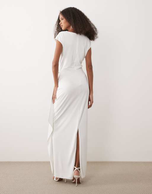 Six Stories Bridal stretch cap sleeve corsage midaxi dress in white, 4 of 4