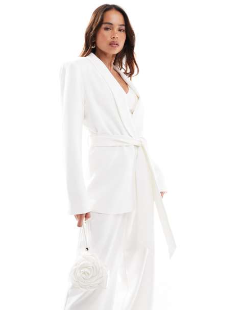 Six Stories Bridal structured shoulder tailored blazer co-ord in white - view 1