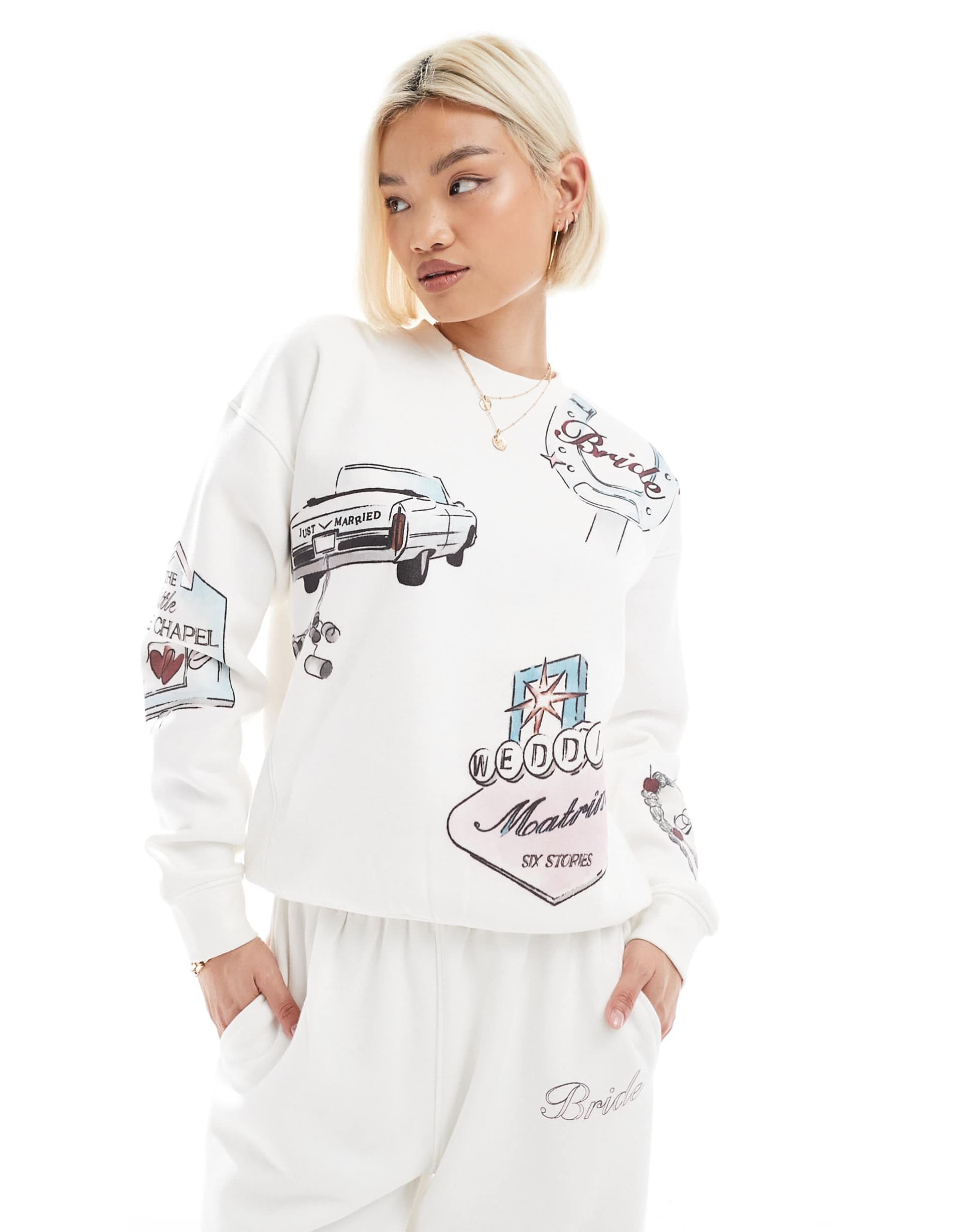 six stories bridal vegas sweatshirt in ivory