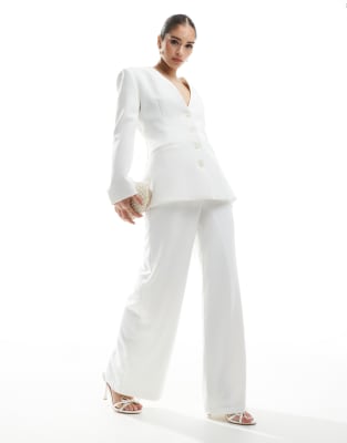 Bridal wide leg tailored pants in ivory - part of a set-White