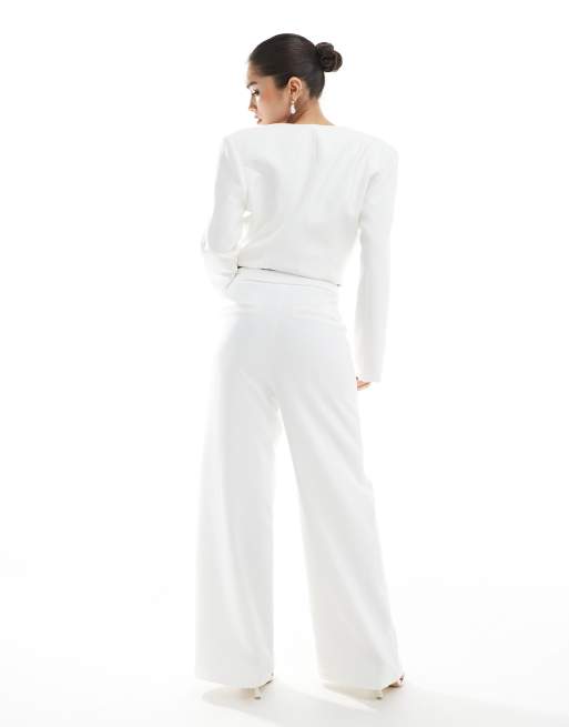 Six Stories Bridal wide leg tailored trousers co-ord in ivory, 3 of 5