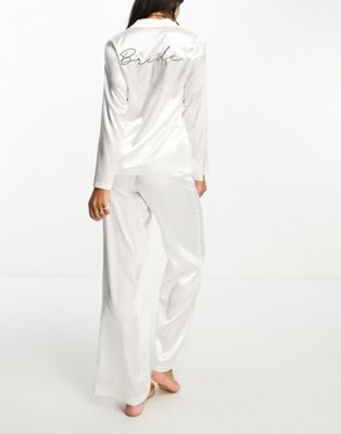 Six Stories Bride Satin Pajama Set With Embroidery In White