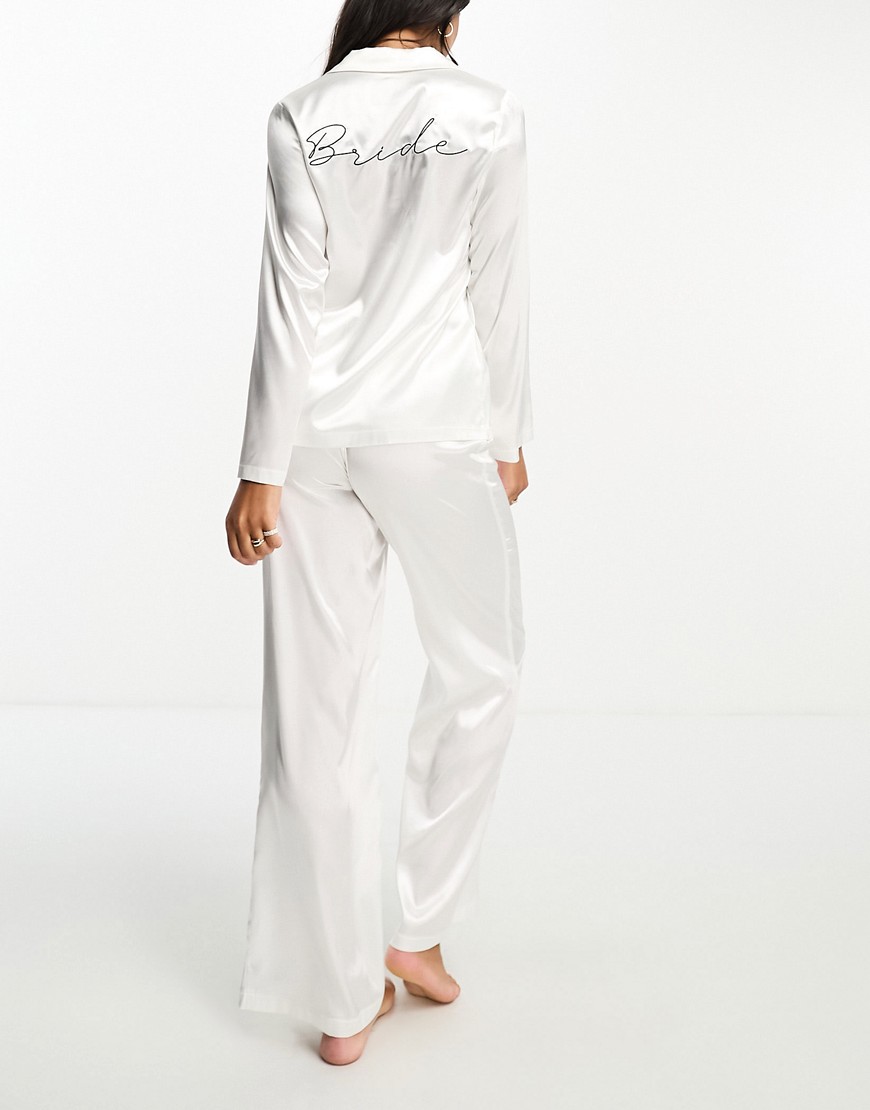 Six Stories bride satin pyjama set with embroidery in white