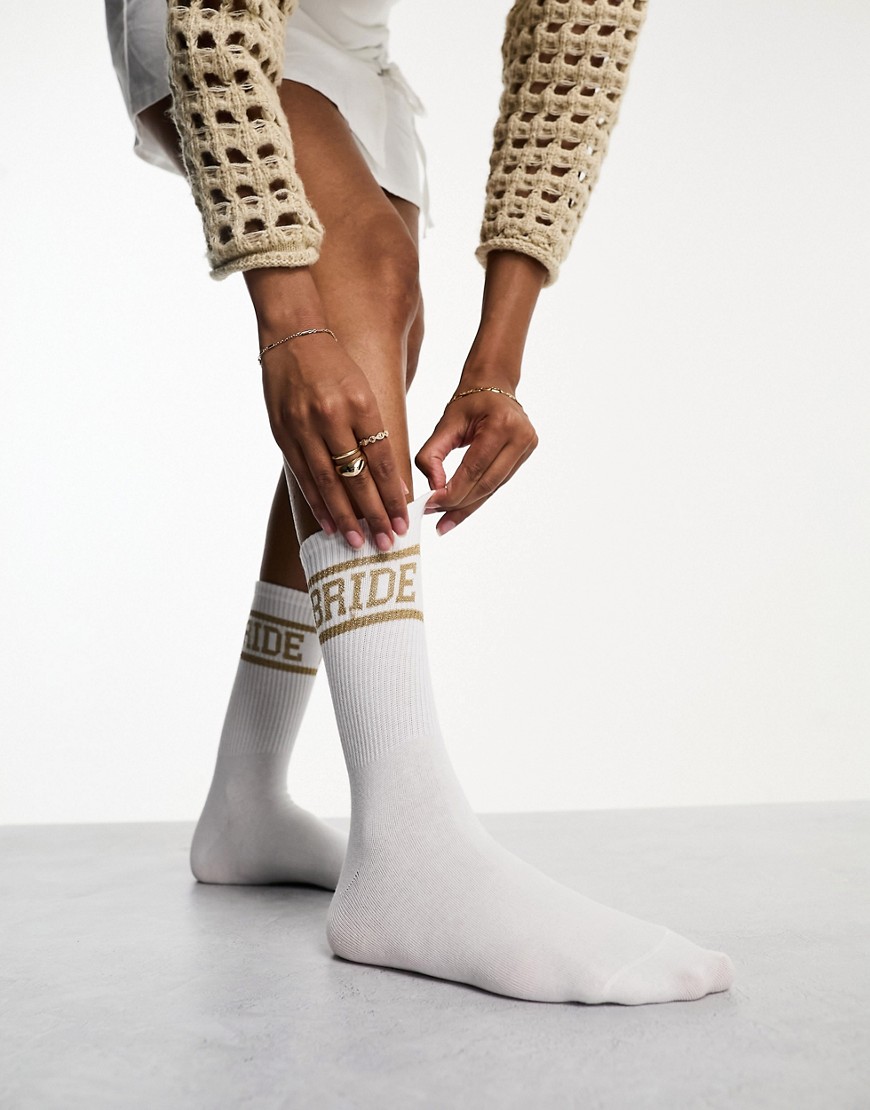 Six Stories bride socks in white and gold